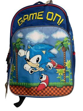 Sonic The Hedgehog Game On Blue Kids Backpack With Padded Straps Back To School